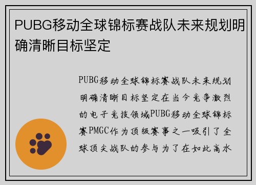 PUBG移动全球锦标赛战队未来规划明确清晰目标坚定