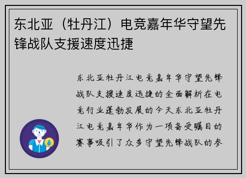 东北亚（牡丹江）电竞嘉年华守望先锋战队支援速度迅捷
