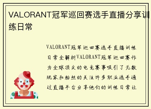 VALORANT冠军巡回赛选手直播分享训练日常