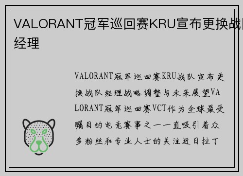 VALORANT冠军巡回赛KRU宣布更换战队经理