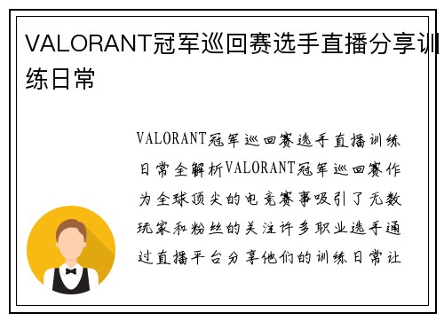 VALORANT冠军巡回赛选手直播分享训练日常